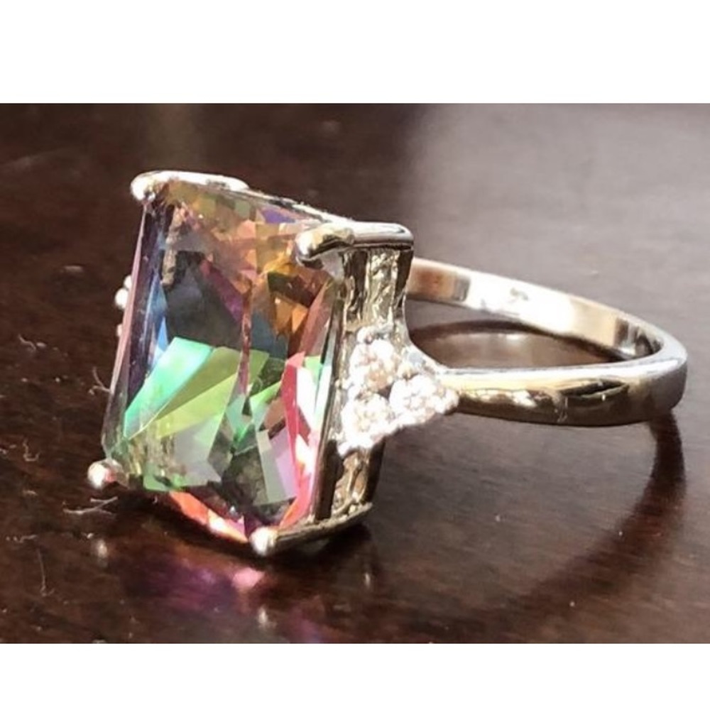 Rainbow Mystic Topaz CZ 925 Ring Size 8 1/4 - Picture 7 of 8